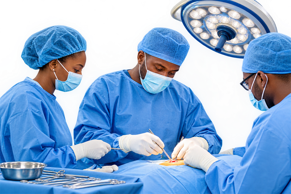 Surgical team in sterile theatre at ApexMedics Hospital